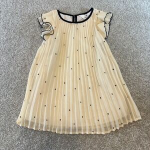 H&M Kids Cream Polka Dot Pleated Flutter Sleeve Dress Size 2T